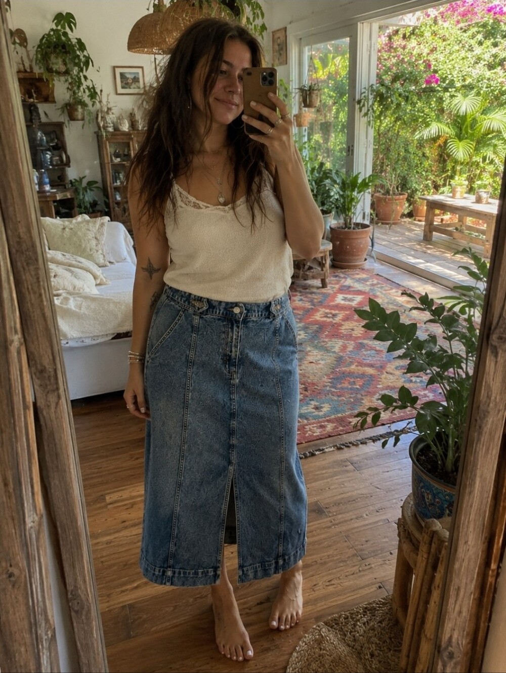 Chaps Midi Denim Skirt